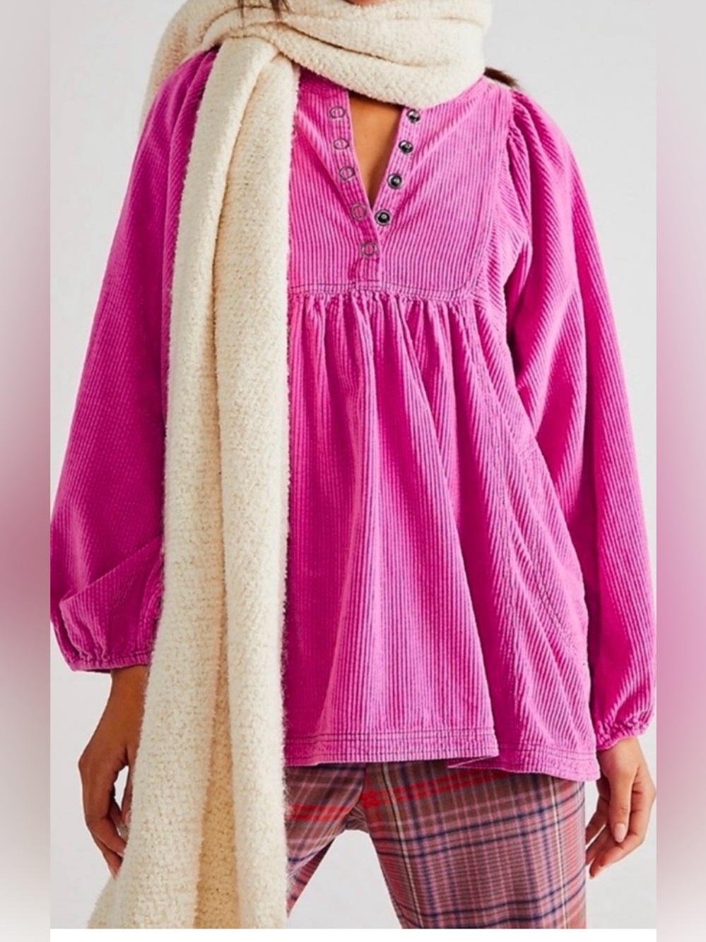 Free People Just My Type Dress tunic purple/pink corduroy dress size M - Picture 2 of 9